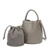 Womens Genuine Leather Woven Bucket Bag Handheld Crossbody Tote In Black Green Beige Mauve White