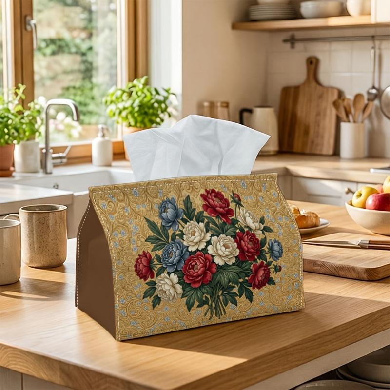 1pc Baroque Botanical Tissue Box | Multi-functional Napkin Dispenser, Two Sizes Available Suitable for Home, Parties, Car Decoration Peony Rose Bouque