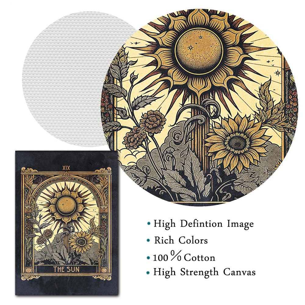 Boho Style Black The Sun Moon Tarot Card Witchy Poster Canvas Painting Abstract Flower Mystical Wall Art Picture Bedroom Decor