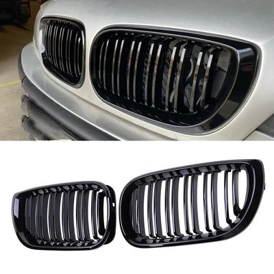 Grelha Dianteira Rim de Carro Grelha Preta Brilhante Lâmina Dupla Capô Grelhas de Corrida para BMW Série 3 E46 4 Portas 2002-2005 Substituição Automática