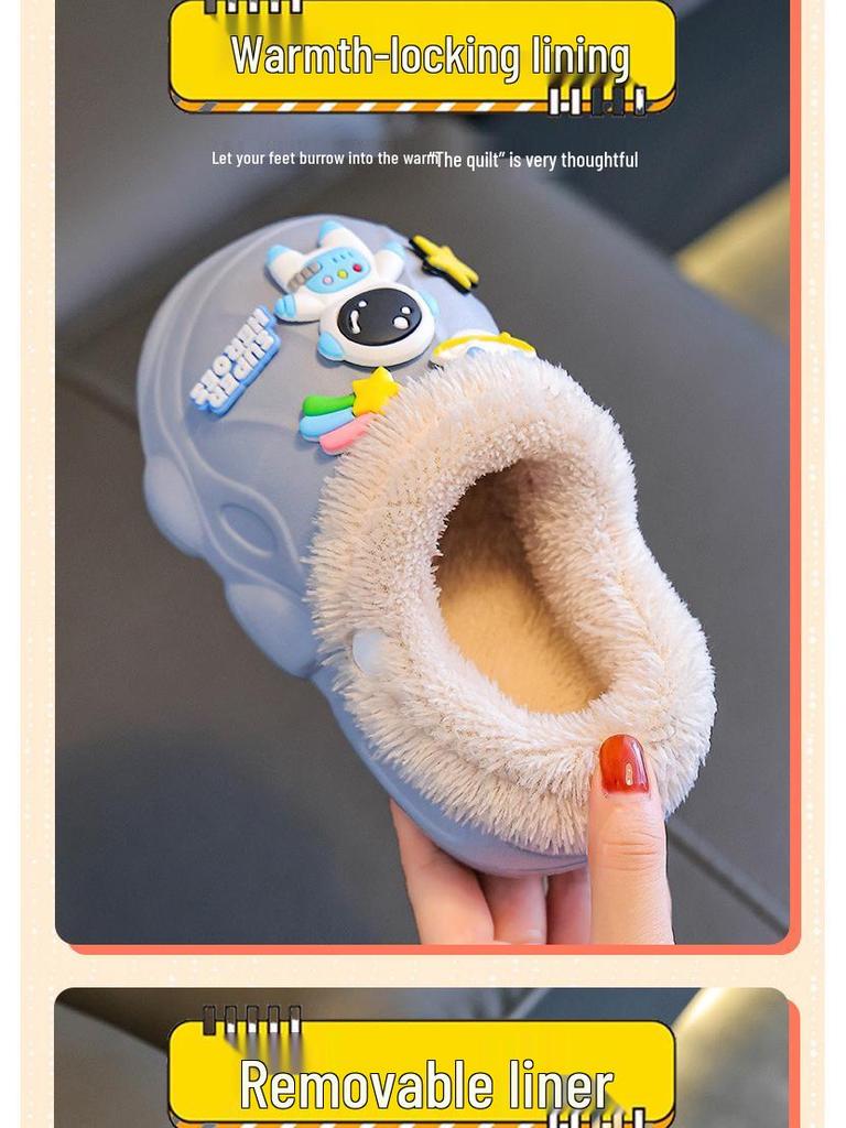 EVA Kids' Waterproof Cotton Slippers: Non-slip, Velvet-Lined, Removable Liner for Warmth, Ideal for Autumn/Winter Homewear.