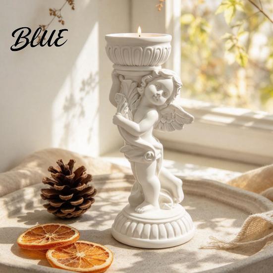 Modern Minimalist Home Accents Retro Angel Candle Holder Cupid Roman Column Stand Vintage Statue Decor Figurine Decorative Candlestick for Wedding,