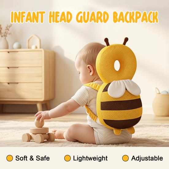 Baby Head Protector Backpack, Cute Animal Soft Cushion Prevents Babies Backward Fall, Breathable Stuffed Backpack Pad for Toddlers Head Protection