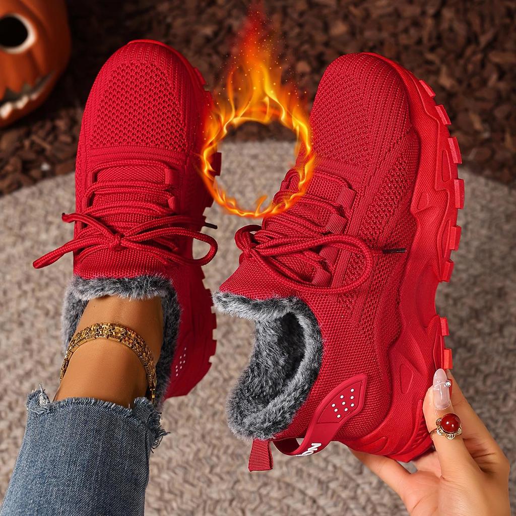 Women's Winter Sneakers With Fur Warm Sneakers For Woman Plush Breathable Mesh Ladies Casual Shoes