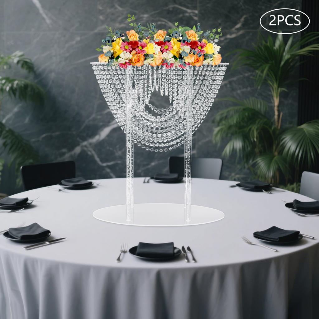 2 Pack Freestanding Acrylic Crystal Flower Stands for Wedding, Party, Event Decor - Modern Clear Flower Arrangement Display Rack