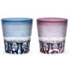 Retro Kiriko Pair of Glass Sashiko Ink Blue Kasho Current Model J-kitchens Cups, 85xH90mm, 260cc, & Purple,