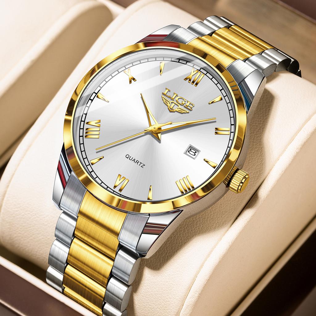 LIGE Original Fashion Watch Man Waterproof Luminous Date Men Watch Stainless Steel Quartz Business Men's Watches