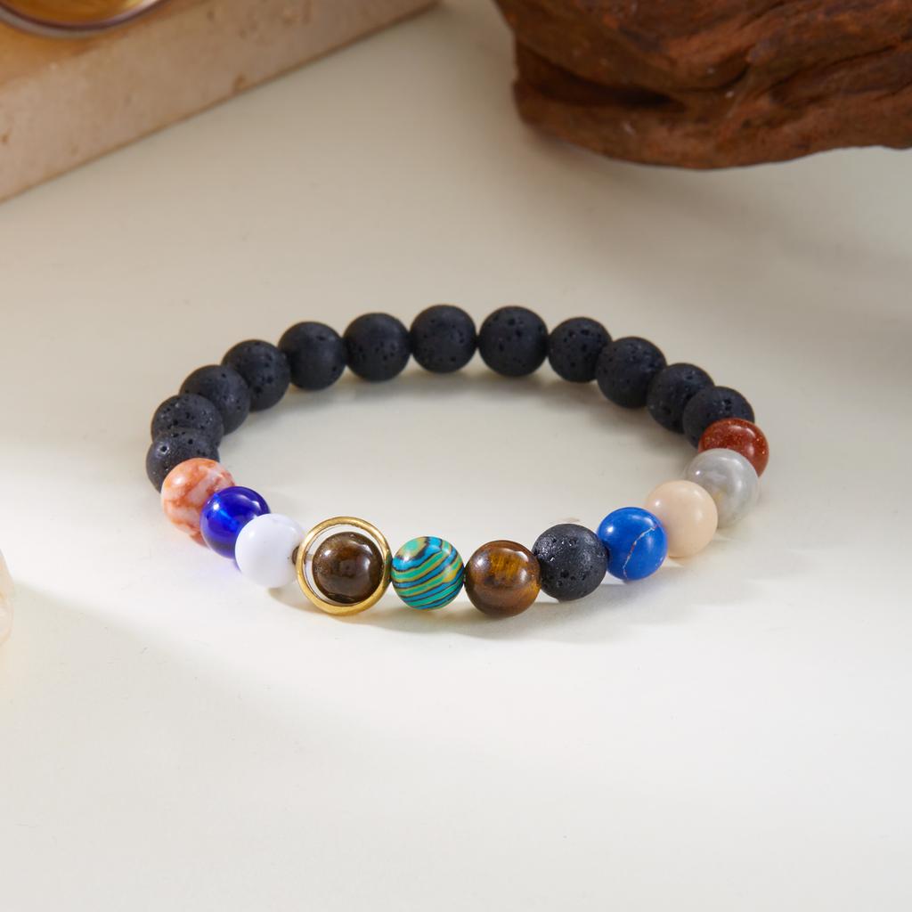 Universum Zonnestelsel Armband Mannen Vrouwen Natuursteen Acht Planeten Armband Elastische Kralen Armbanden Mode Koppel Sieraden Cadeau