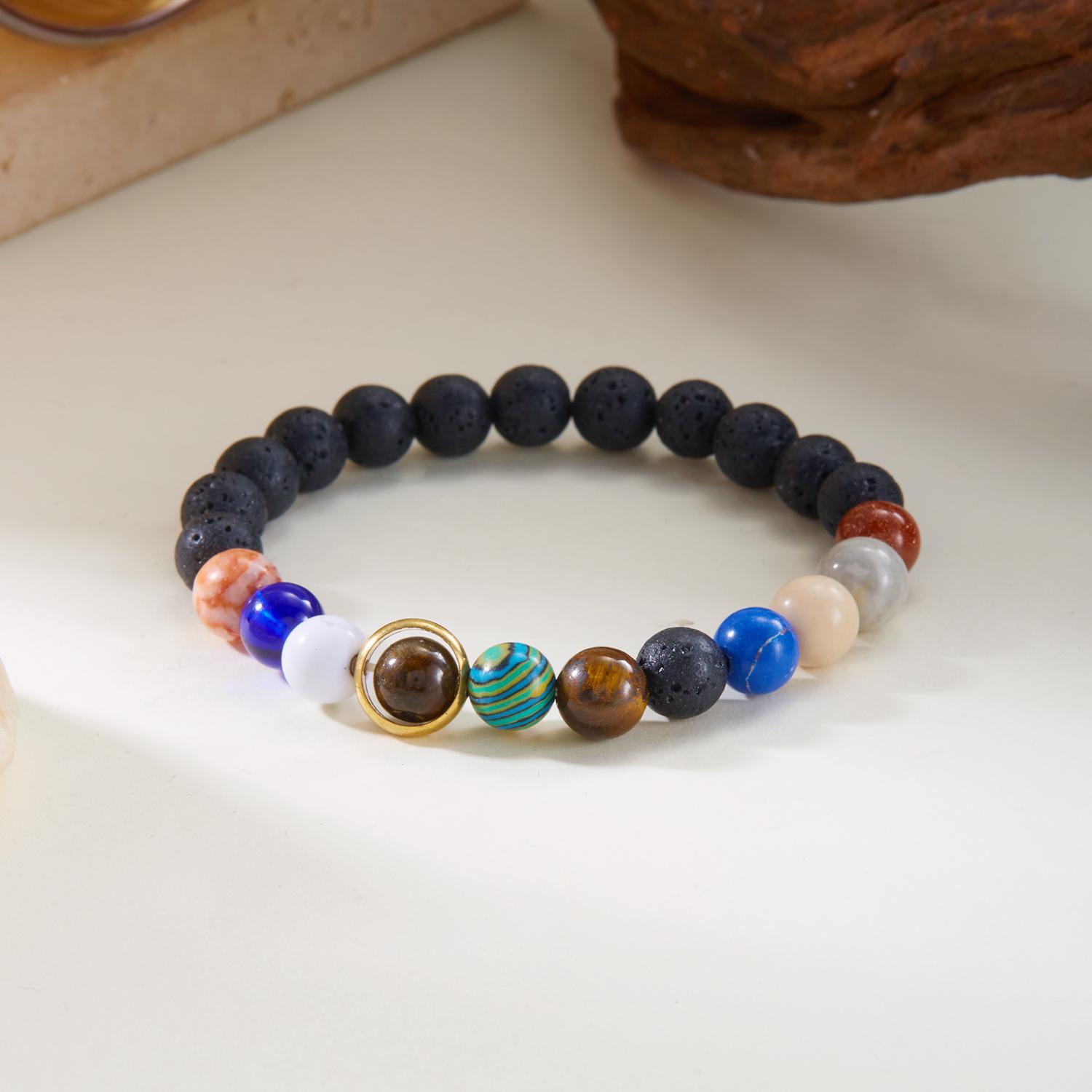 

Universe Solar System Bracelet Men Women Natural Stone Eight Planets Bracelet Elastic Beaded Bangles Fashion Couple Jewelry Gift