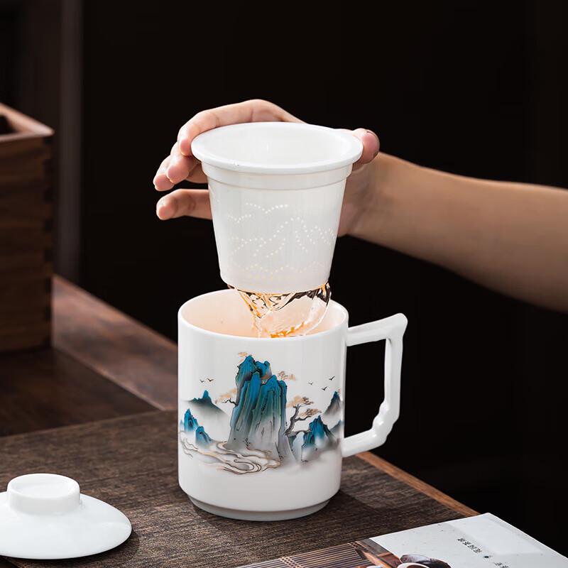 Gold Inlaid Suet Jade Porcelain Teacup Set