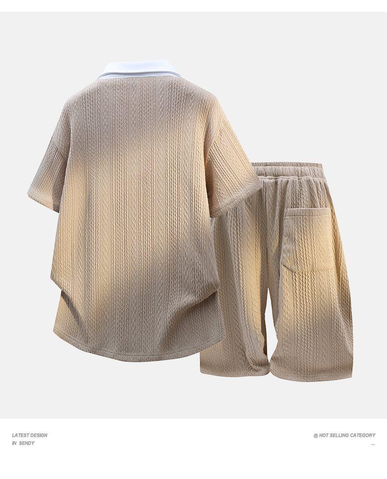 Men's Trendy Jacquard Lapel Short Sleeve T-shirt Set