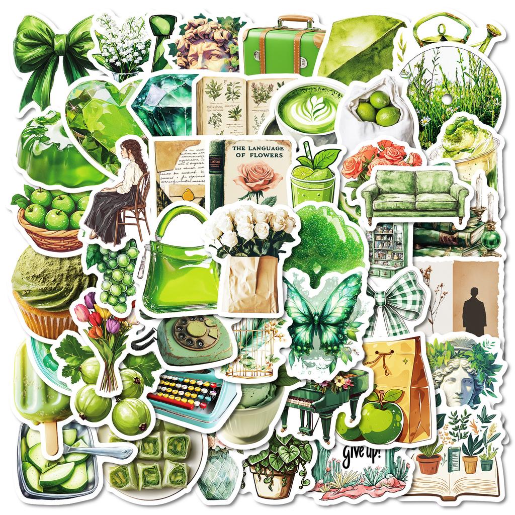 50 Small Fresh Green Series Graffiti Stickers Decorative Skateboard Notebook Refrigerator Stickers