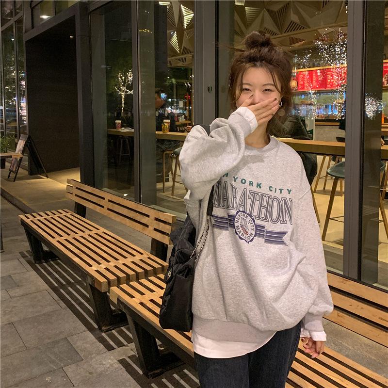Lockeres koreanisches Splicing-Fake-Zweiteiler-Langarm-Freizeit-Sweatshirt für Studentinnen, Persönlichkeits-Oberteile für Frauen