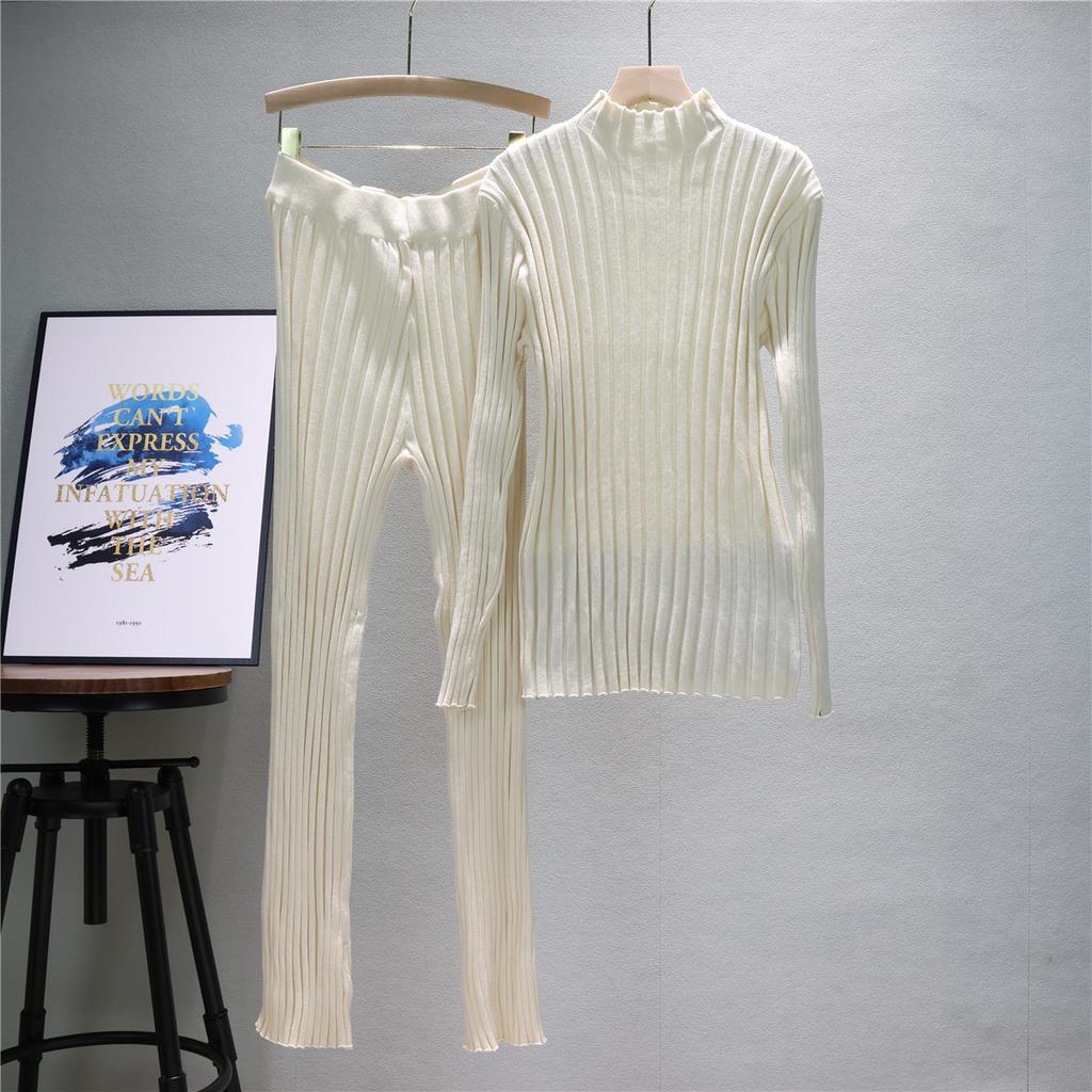 Casual Fashion Suit Women's Autumn and Winter Tight Sexy Knitted Sweater Pant Suit