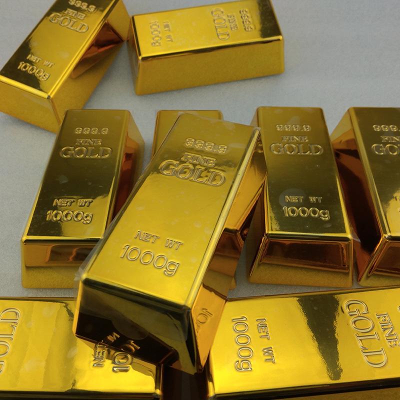 Plastic Fake Gold Bullion Simulated Golden Brick Fake Glittering Gold Bar Paperweight Door Stop Movie Prop Novelty Gift