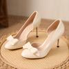 Fashion Nude Patent Leather Butterfly Knot Brand Pumps Women Fashion Round Toe Shallow Thin Heel Designer Shoes Elegant Party Dress Shoe
