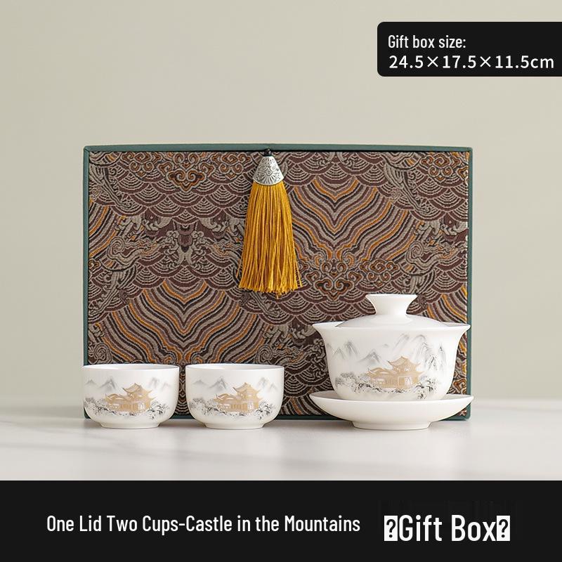 Dehua White Sancai Gaiwan: High-end Mutton Fat Jade Porcelain Tea Bowl and Kung Fu Teacup Set