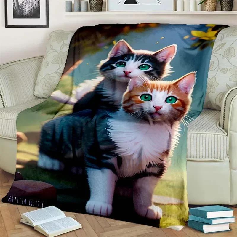 Warm and Cozy Cute Cat Pattern Flannel Blanket for Couch, Bed, Sofa, Office - Soft and Soothing Digital Printing Throw Blanket