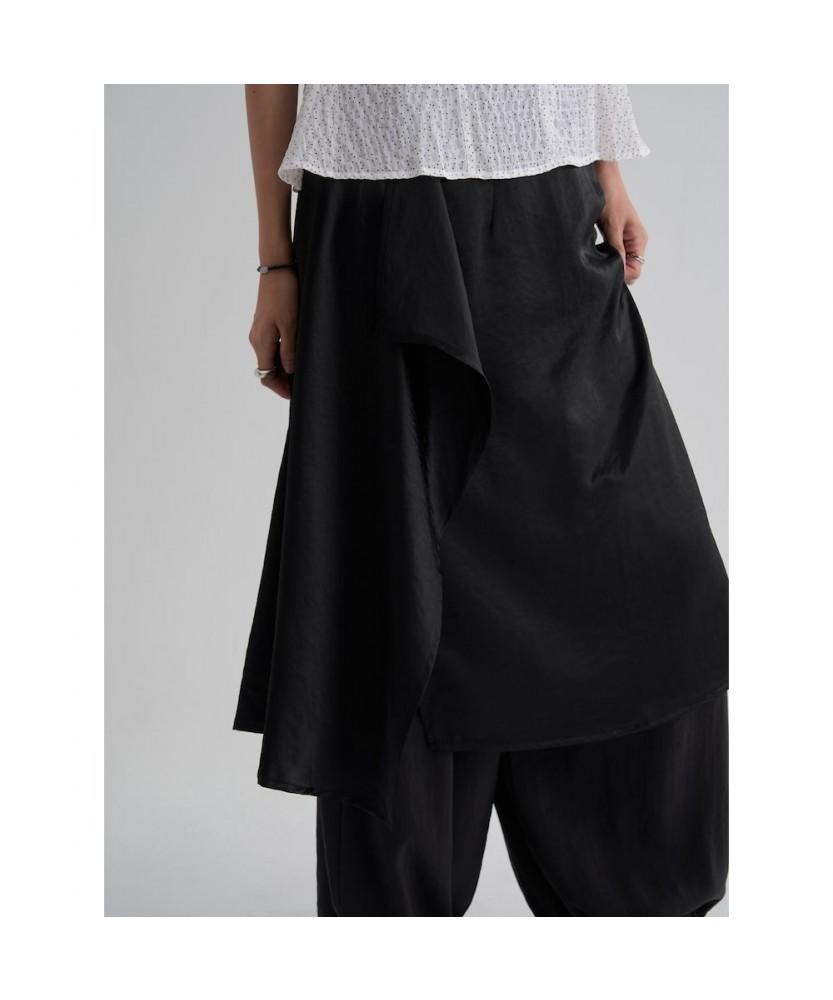 8SECONDS Satin Asymmetrical Midi Skirt Black