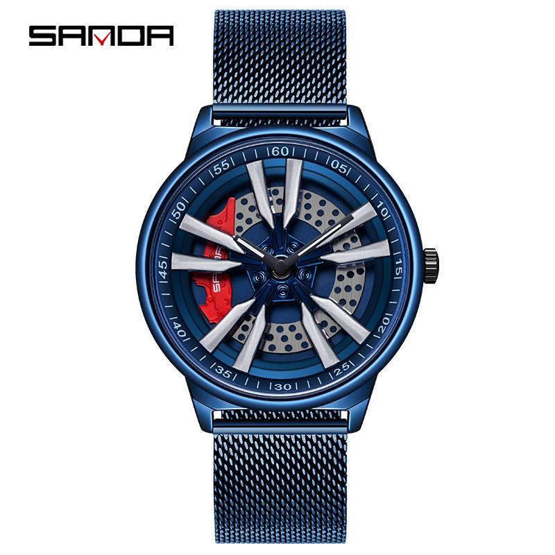 Sanda Men's Creative Rotating Quartz Wristwatch with Mesh Strap