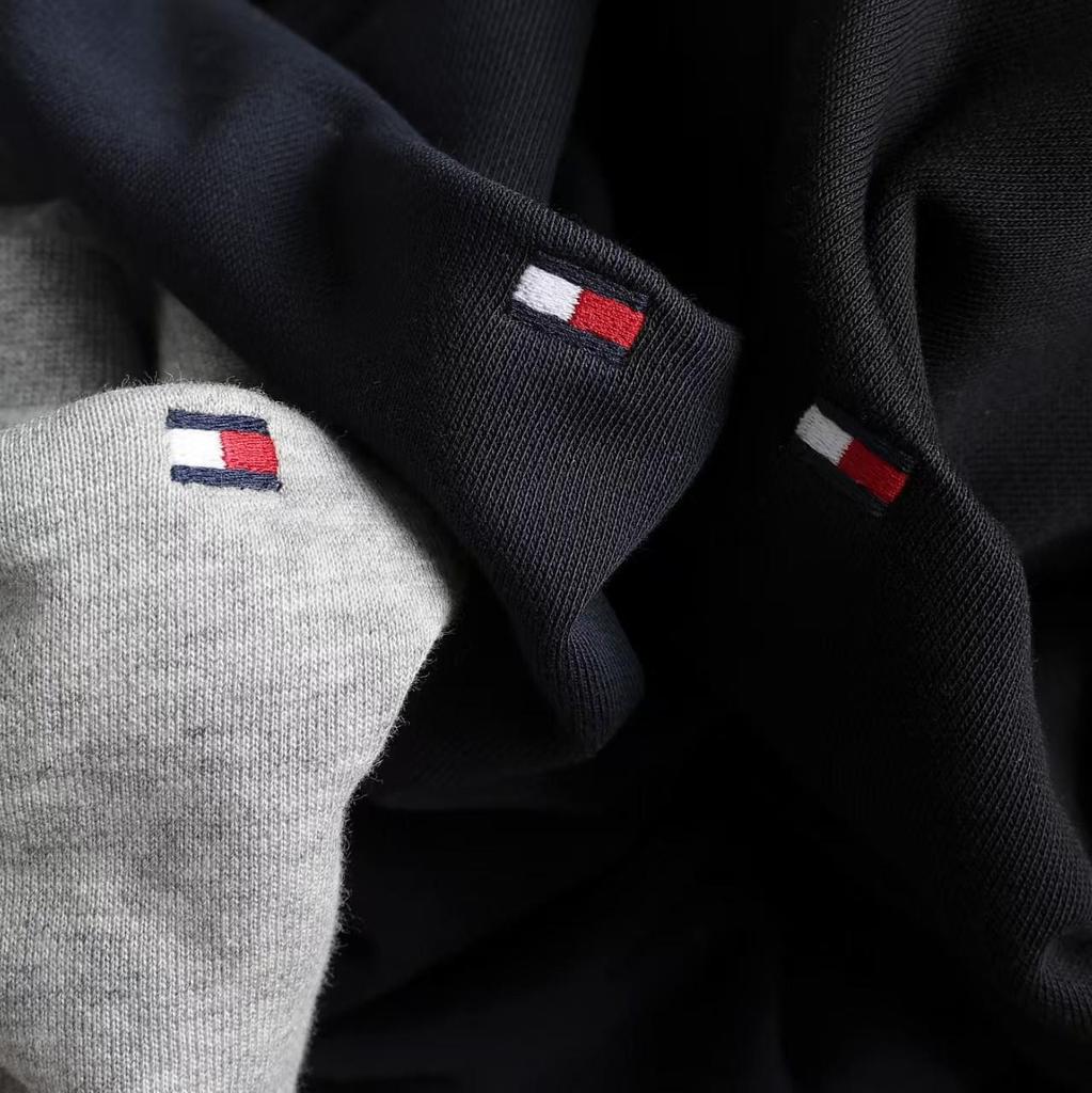 Tommy Men's Embroidered Sweatshirt: Casual, Plain, Plus Velvet Thick Round Neck Pullover