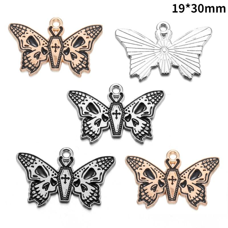 10pcs Enamel Charms Halloween Black Skull Butterfly Charms Pendant Designer CharmsFit Jewelry Making DIY Jewelry Findings W345