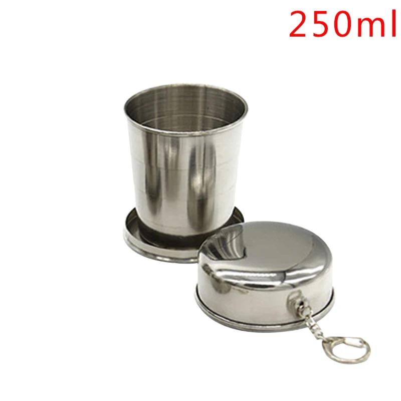 Taza plegable de acero inoxidable de 75ml/150ml/250ml, taza telescópica portátil para viajes al aire libre y Camping con llavero, taza de mano para agua y café