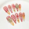3D Floral Geprägte Französische Spitze Aufstecknägel Langer Spitzer Stil Süß Schick Gel-ähnliche Acrylnagelspitzen Damen