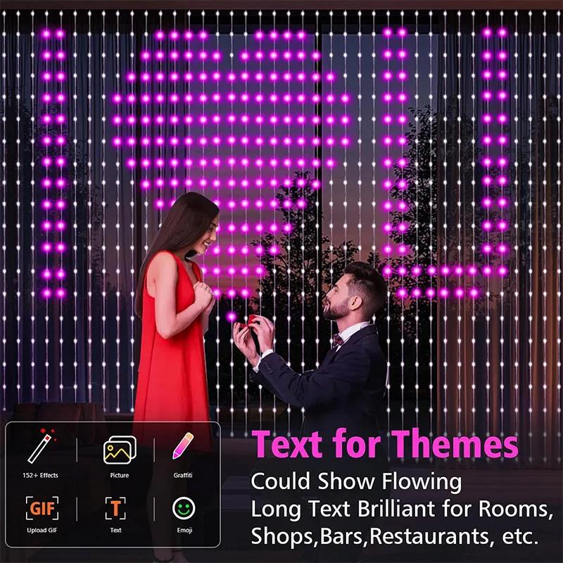 Smart App Programmable Led String Light Display Message Scrolling Pattern Chase Waterproof for Christmas Wedding Bedroom