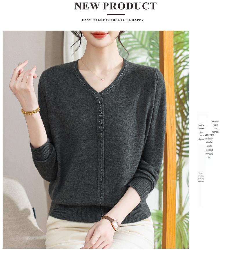 Feinstrickpullover für Mütter: Frühlings-/Herbststil, Langärmeliger Wollpullover für Frauen mittleren Alters