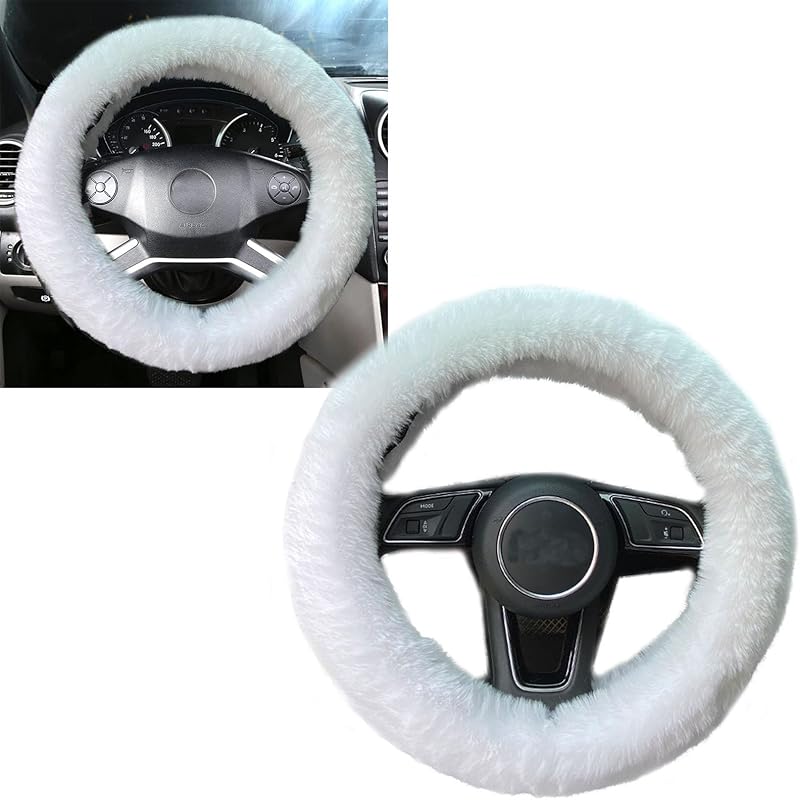 Fluffy Steering Wheel Cover For Women Fuzzy Steering Wheel Cover Winter Warm Faux Wool Plush Car Wheel Cover Furry Steering Wheel Protector Universal