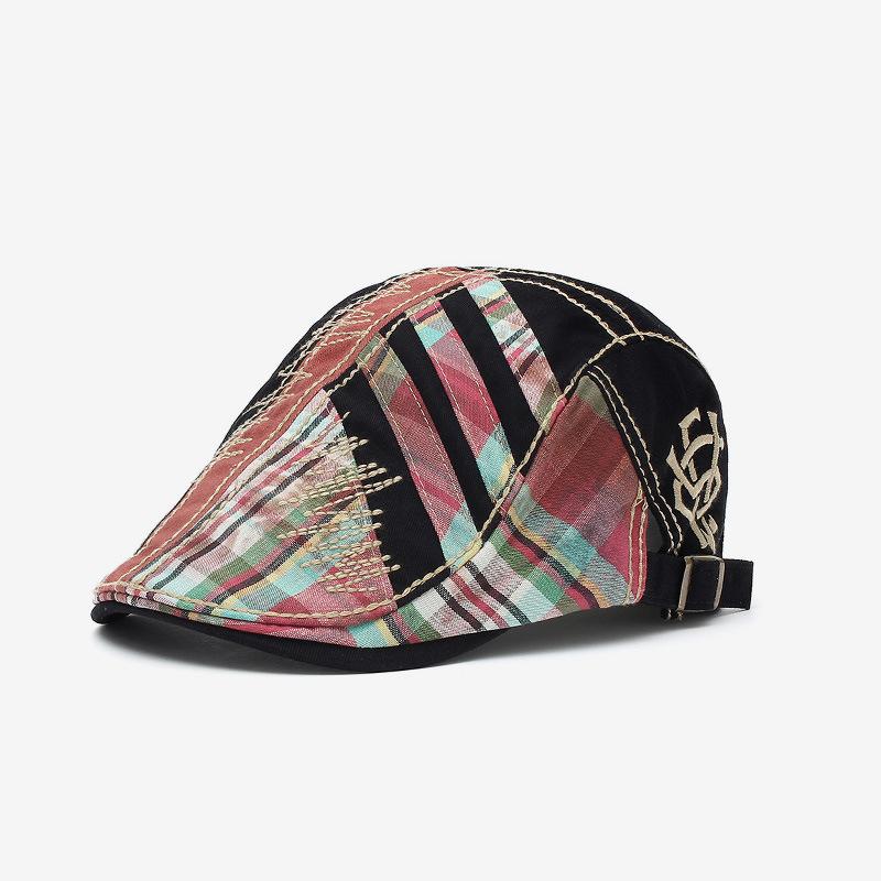 Men Beret Hat Cotton Buckle Adjustable Newsboy Caps Classic Patchwork Cabbie Gatsby Cap  Spring Autumn Summer