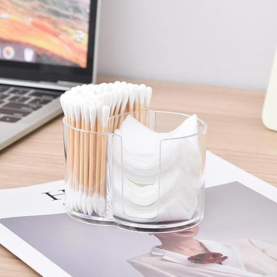 Qtip Holder With Dual Compartments - Clear Cotton Swab And Cotton Balls Organizer - Transparent Bathroom Storage Container
