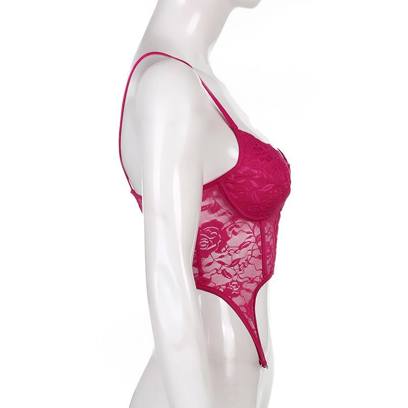 Mode rückenfreie Cross Strap Spitze Strapsweste Damen U-Ausschnitt zeigt Brust unregelmäßige Bodenbildung Tops