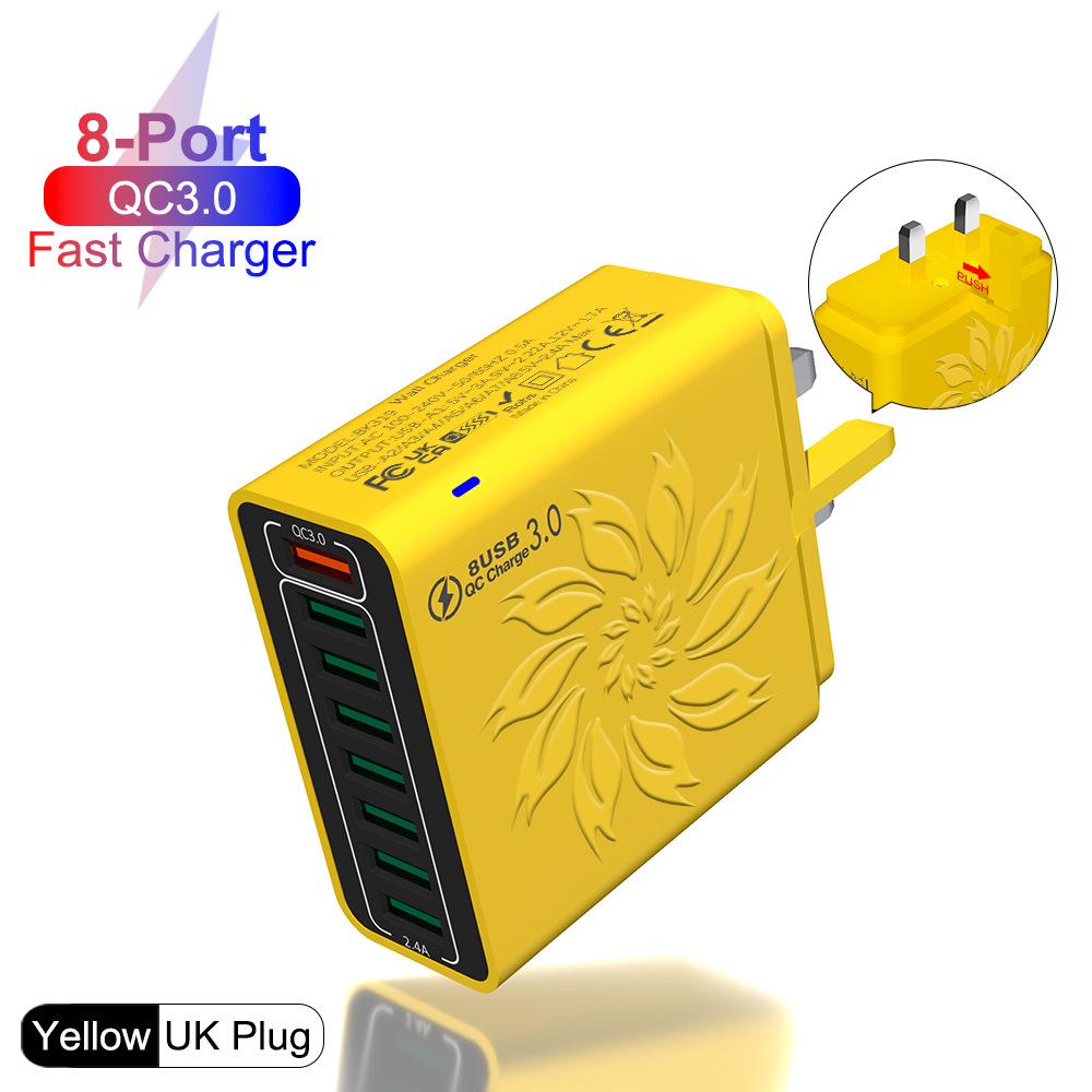 30W QC3.0 Colorful Flower 8-Port USB Fast Charger for US, EU, Korean Standards