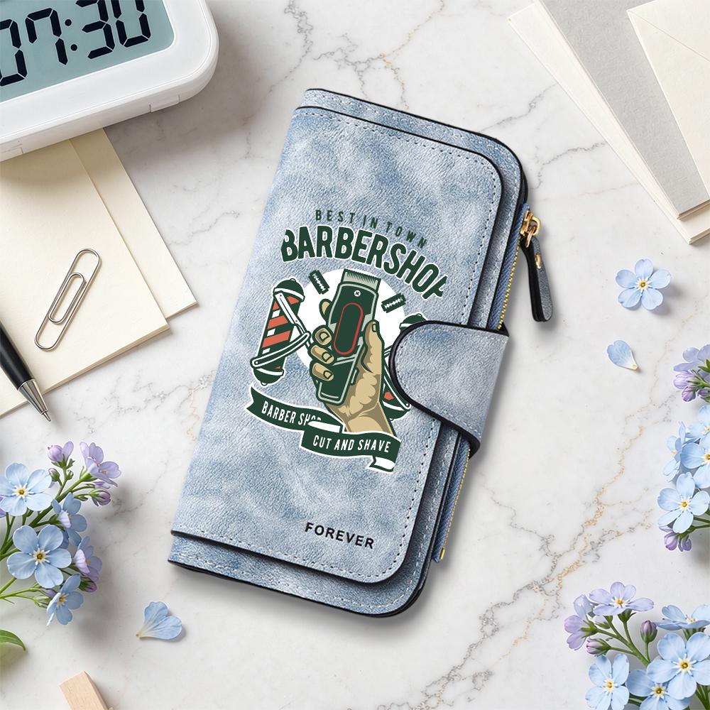 Barbershop Printed PU Wallet Large Capacity Portable Long Purse for Cards Cash Storage