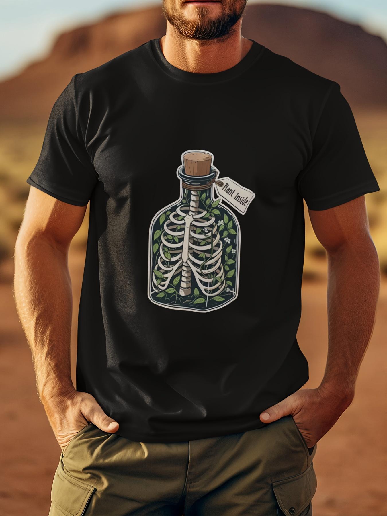 Mens 100 Cotton Graphic TShirt  Skeleton Bottle Design Breathable  Comfortable Casual Sportswear Perfect for Halloween S
