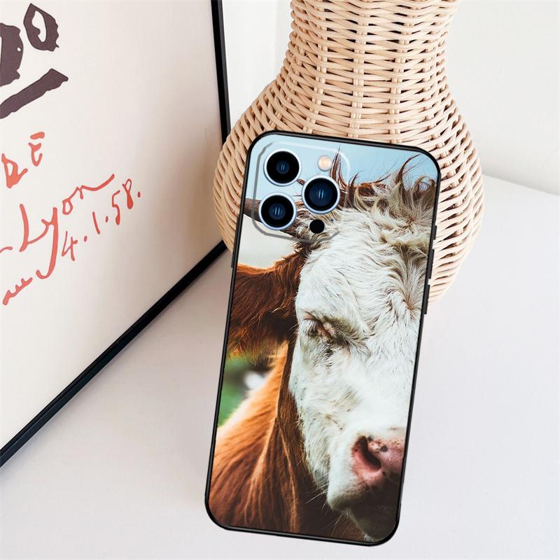 Funny Cow Face Phone Case For iPhone 16 Pro Max 14 13 12 11 15 17 Pro Max mini 15 16 Plus 16e Back Cover
