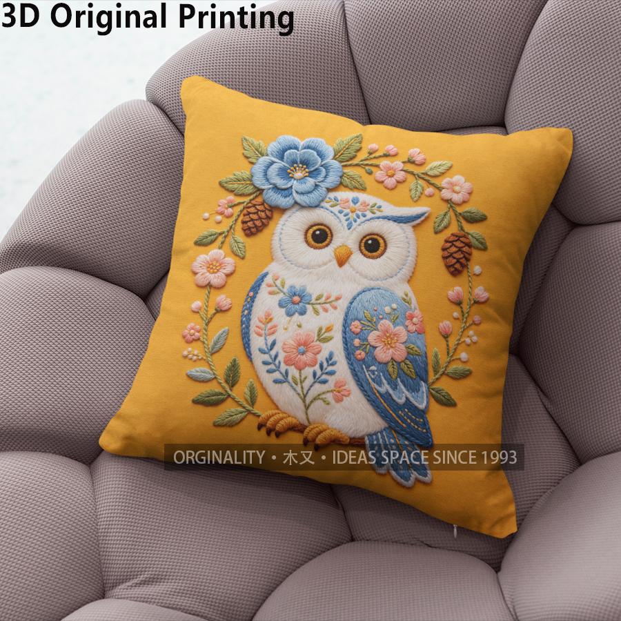 Embroidery Style Floral Owl Throw Pillow Covers Pattern Cushion Cover Suitable For Sofa Bedroom Car Pillow Cover