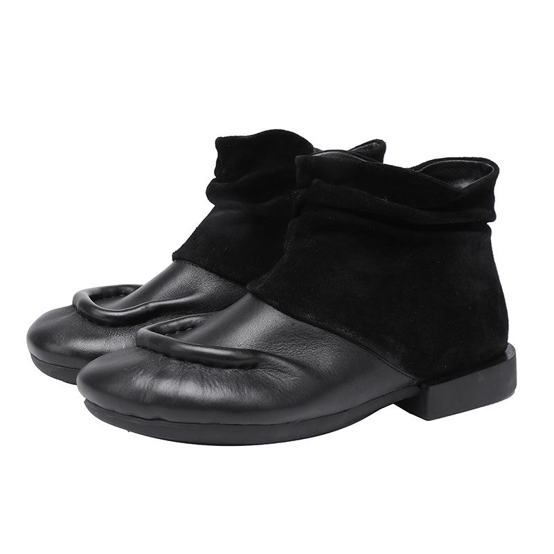 Johnature Botas de otoño/invierno, botas cortas de piel auténtica, zapatos retro de suela blanda y cómodos para mujer