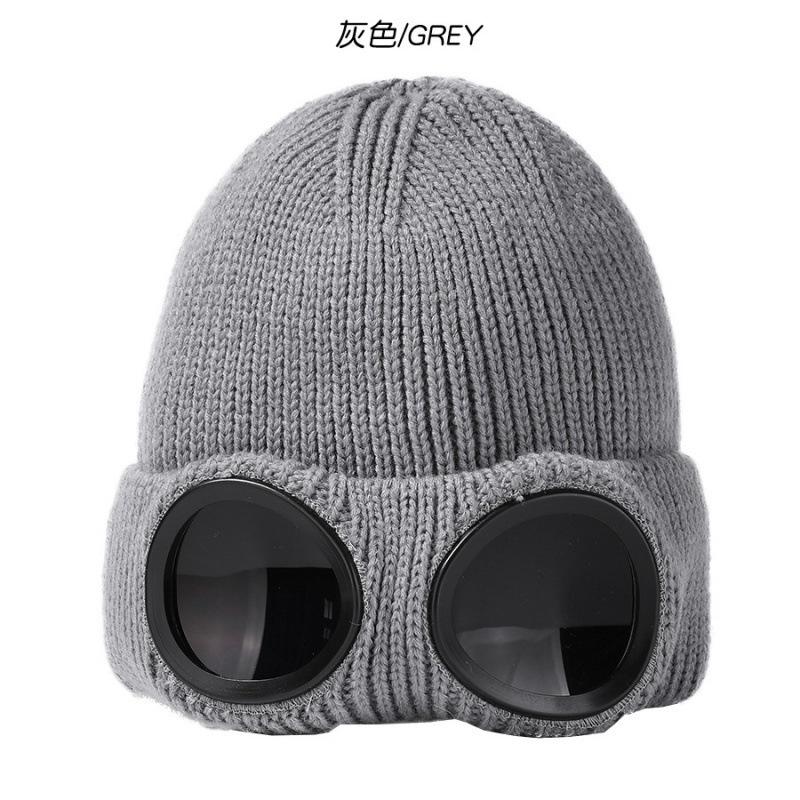 Hat Autumn and Winter Men's and Women's Windproof Glasses Fleece Ski Knitted Hat Warm Wool Hat