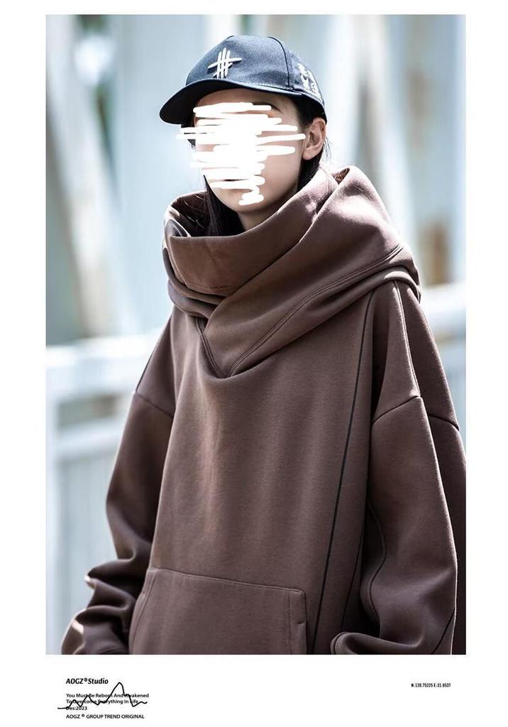 Unisex High-Neck Hooded Sweatshirt - Heavyweight, Casual, Loose-Fit Jacket for Spring, Autumn, Winter; Trendy Couples' Top for High Street Style