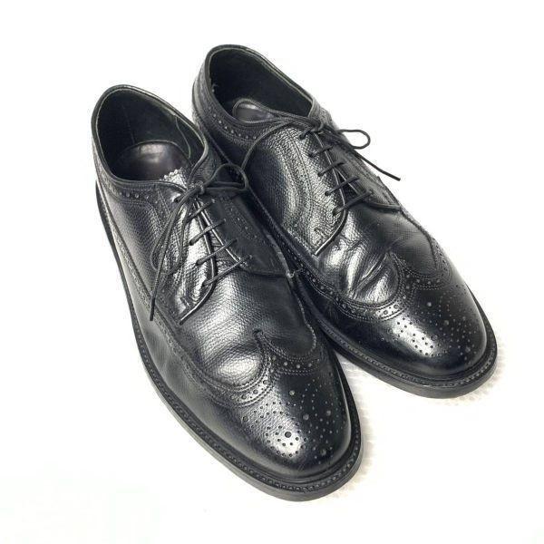 80s 90s Vintage Florsheim Goodyear Handmade Size 8 3E 26.0cm Long Wingtip Black(USED)