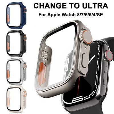 Glass Case for Apple Watch Series 8/7/6/5/4/SE 41mm 45mm 40mm 44mm Screen Protector Cover Change Ultra Case IWatch Accessories
