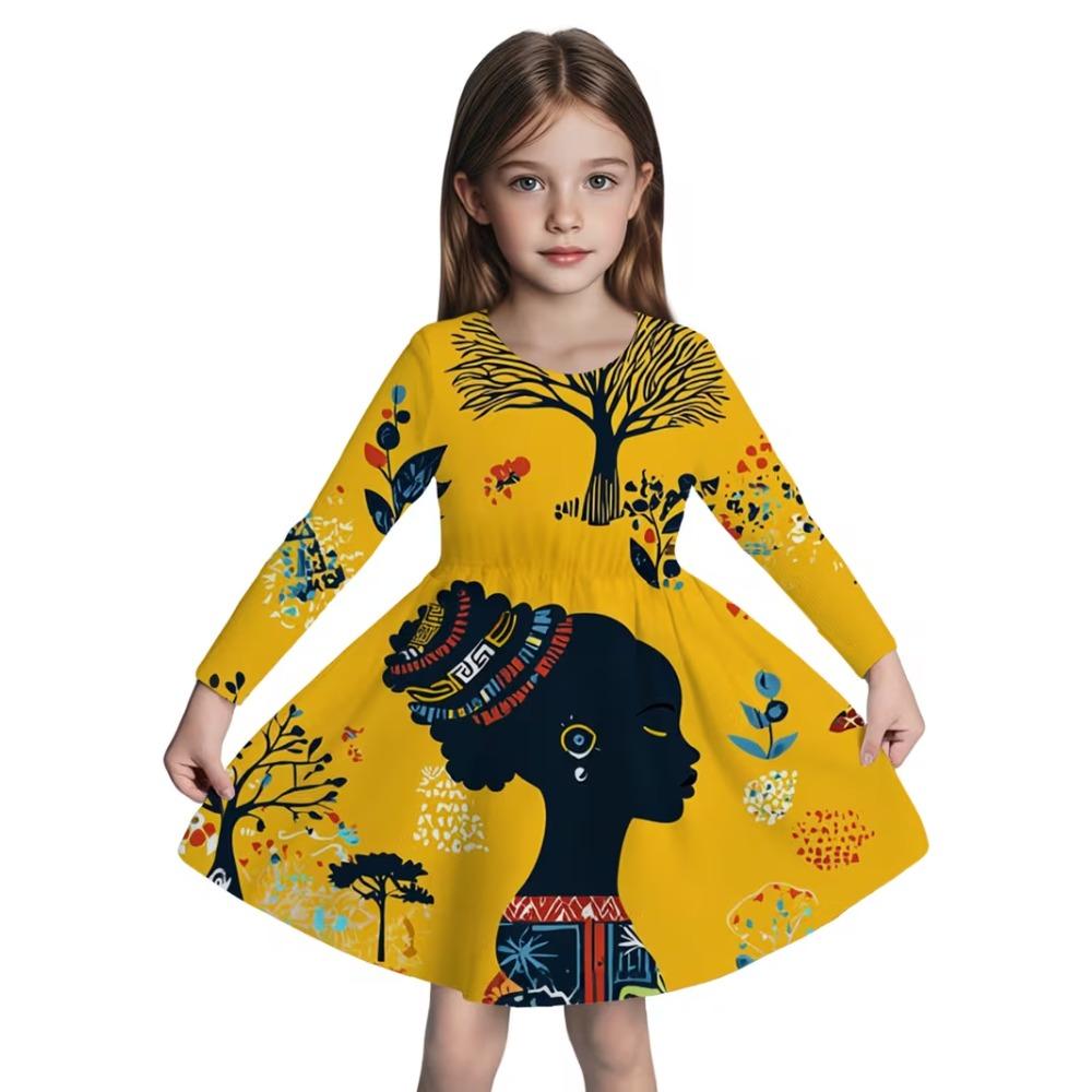 Girls' 3D Neon Triangle Dress Long Sleeve Summer Spring Vacation Daily Holiday Princess Beautiful Sweet Kids 4-12 Years Casual Dress A Line Dress