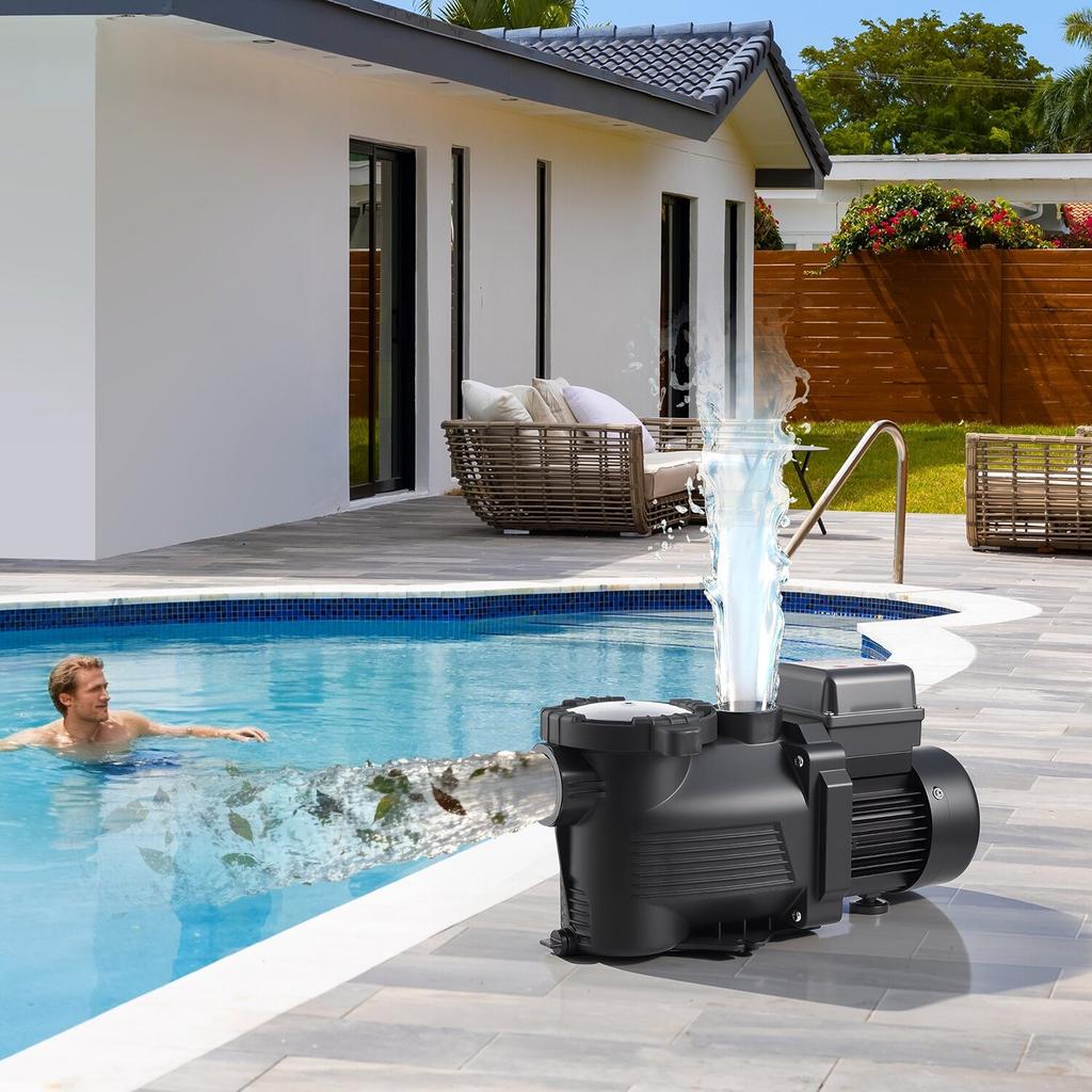 Zwembadpomp, 400W, 11.100 L/U Max. Debiet Enkele Snelheid Zwembadpomp, AC 220-240V, 3450 RPM, 10 m Max. Opvoerhoogte, met 24-Uurs Timer & Filtermand, voor
