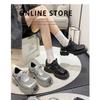 Silver Lace-up Small Leather Shoes Women's Thick Heels and Thick Soles Increase Height Wasteland Style Personality Derby Shoes Metal Decoration Supe