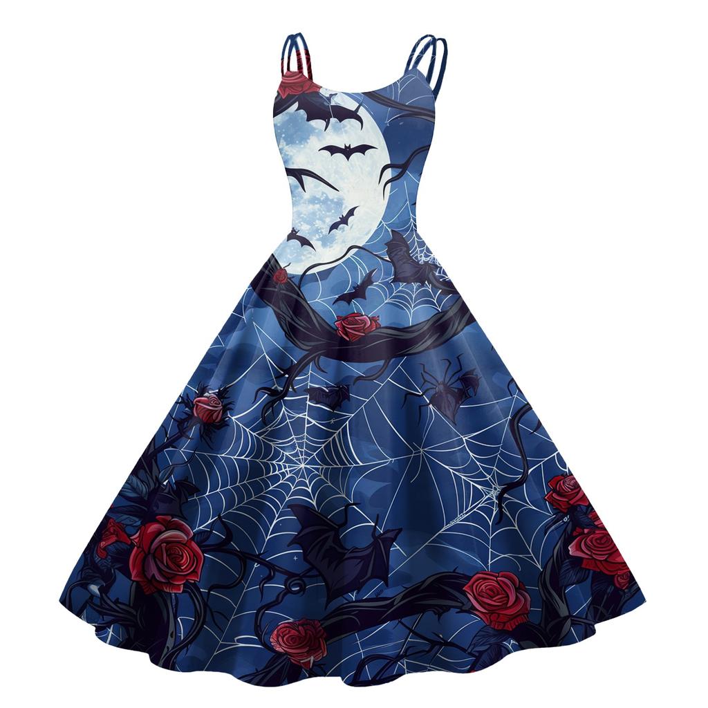 Women's Halloween Print Sexy Off-The-Shoulder Punk Vintage Dress