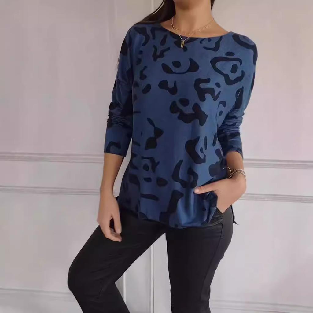 Autumn and Winter Women's Fashion Casual Cheetah Long Sleeve Round Neck Top
