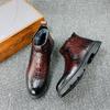 2025 Winter New Velvet Crocodile Pattern Men's Boots Fashionable Medium Tube Martin Boots British Leather Boots Warm Men's Boots